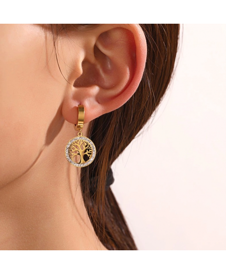 Kolczyki stal cyrkoniowe drzewka szczęścia na kółeczku