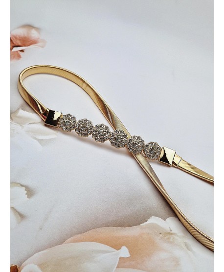 Pasek sprężynkowy złoty z kwiatuszkową klamerką