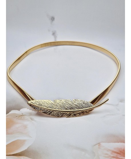 Pasek sprężynkowy złoty z klamerką listek