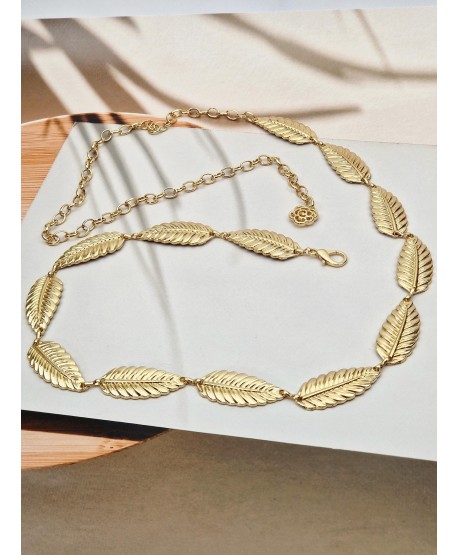 Pasek łańcuszkowy złoty listeczki