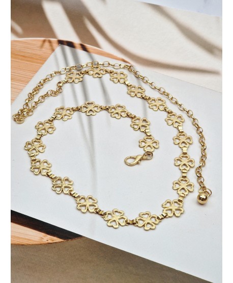 Pasek łańcuszkowy złoty wzór koniczynki