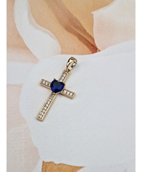 Zawieszka stal złoty krzyżyk z kolorowym serduszkiem