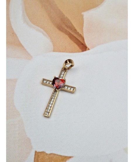 Zawieszka stal złoty krzyżyk z kolorowym serduszkiem