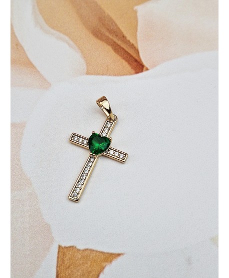 Zawieszka stal złoty krzyżyk z kolorowym serduszkiem