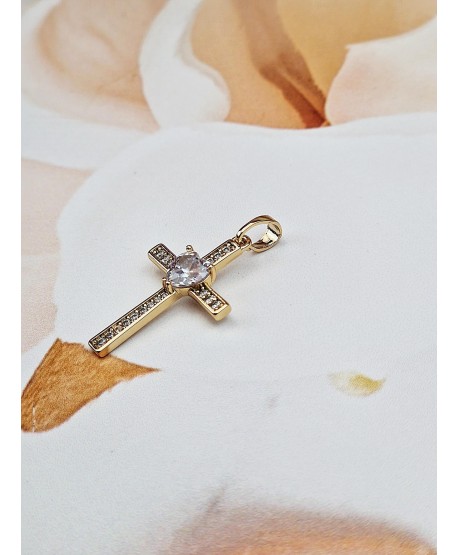 Zawieszka stal złoty krzyżyk z serduszkiem