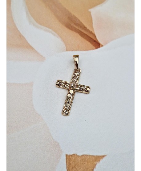 Zawieszka stal złoty krzyżyk z wizerunkiem