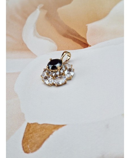 Zawieszka stal złoty kwiatuszek z czarnym kryształkiem