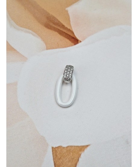 Zawieszka stal srebrna z białą ceramiką