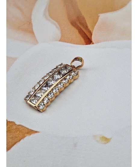 Zawieszka stal złoty prostokąt z kryształkami