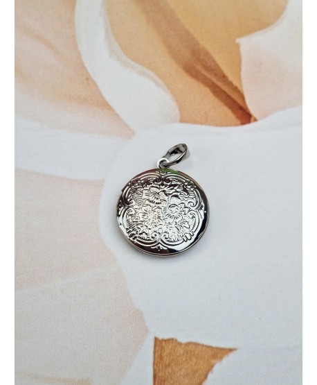 Zawieszka stal srebrny okrągły sekretnik z mandalą