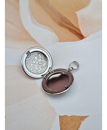 Zawieszka stal srebrny okrągły sekretnik z mandalą