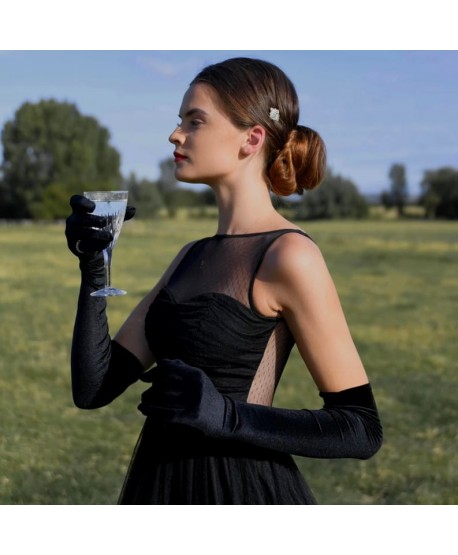 Rękawiczki satynowe czarne długie