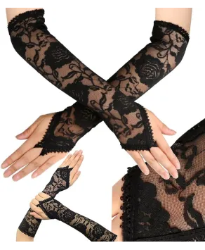 Rękawiczki koronkowe czarne długie
