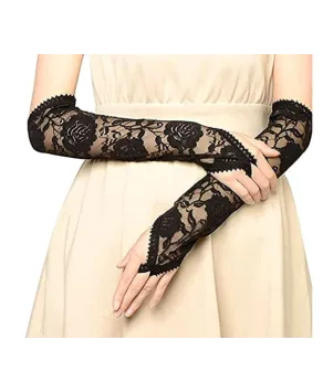 Rękawiczki koronkowe czarne długie