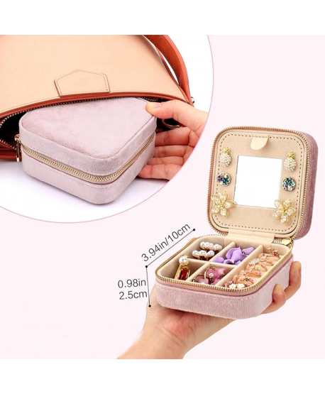 Szkatułka pudełeczko na biżuterię różowa zamszowa z lusterkiem