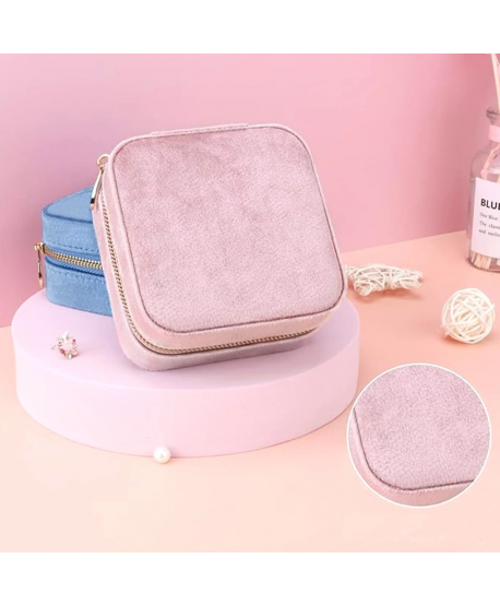 Szkatułka pudełeczko na biżuterię różowa zamszowa z lusterkiem