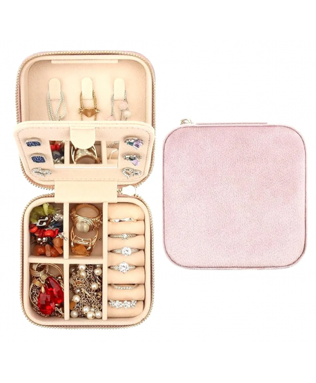 Szkatułka pudełeczko na biżuterię różowa zamszowa z lusterkiem