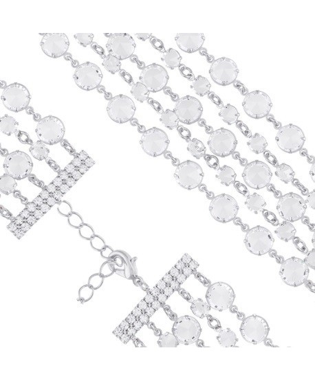 Bransoletka pięciorzędowa przezroczyste kryształki w srebrze