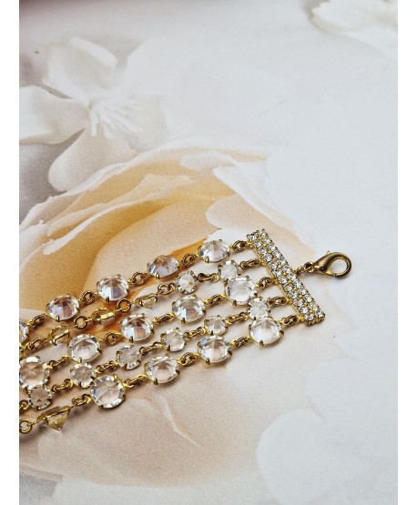 Bransoletka pięciorzędowa złote kryształki czeskie