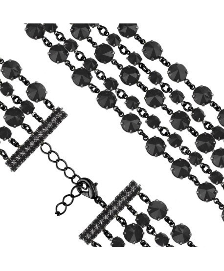 Bransoletka pięciorzędowa czarne kryształki w czerni