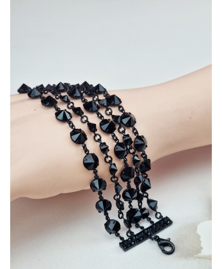 Bransoletka czeska pięciorzędowa czarne kryształki czeskie