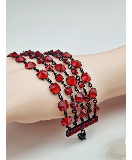 Bransoletka pięciorzędowa czerwone kryształki czeskie