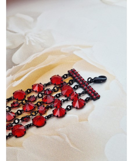 Bransoletka pięciorzędowa czerwone kryształki czeskie