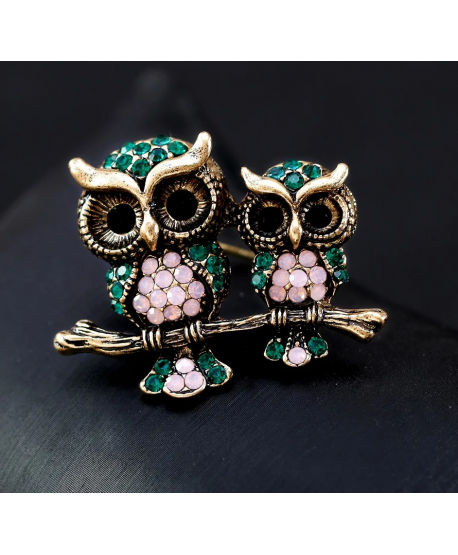 Broszka zielone urocze sówki