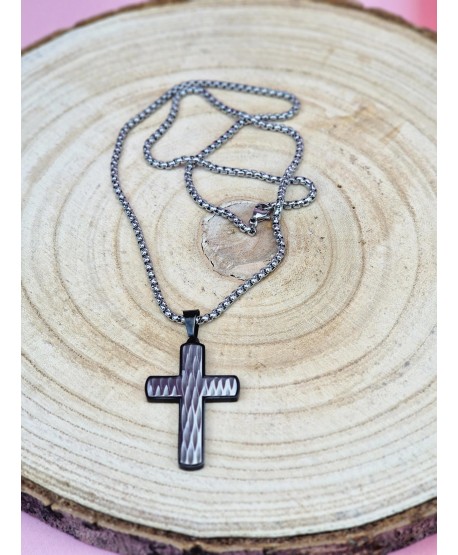 Naszyjnik stal duży krzyżyk