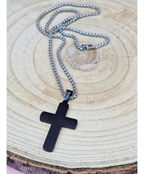 Naszyjnik stal duży krzyżyk