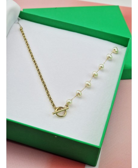 Naszyjnik stal choker perełki w złocie