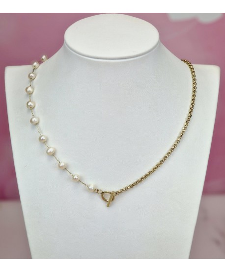 Naszyjnik stal choker perełki w złocie