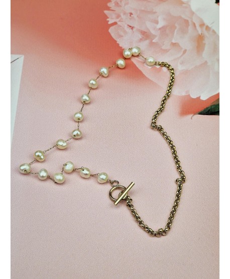 Naszyjnik stal choker perełki w złocie