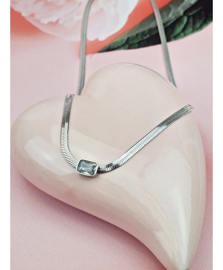 Naszyjnik celebrytka stal płaska żmijka z cyrkonią