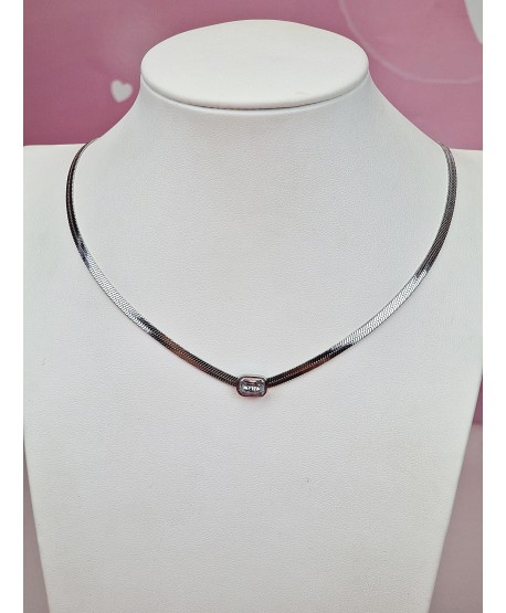 Naszyjnik celebrytka stal płaska żmijka z cyrkonią