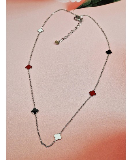 Naszyjnik celebrytka stal z kolorowymi koniczynkami