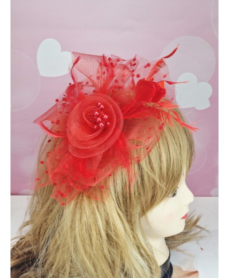 Fascynator toczek czerwony z różą