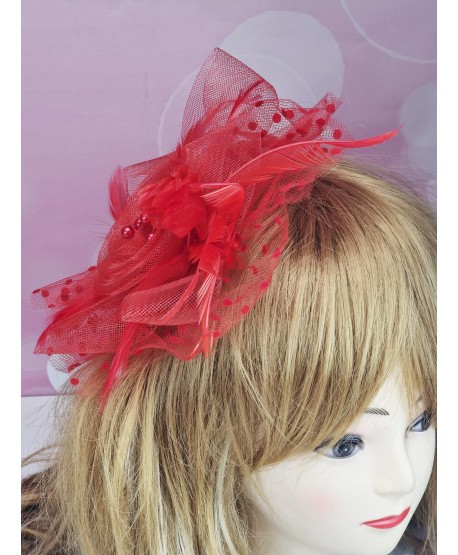 Fascynator toczek czerwony z różą