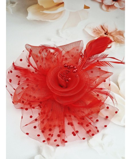 Fascynator toczek czerwony z różą