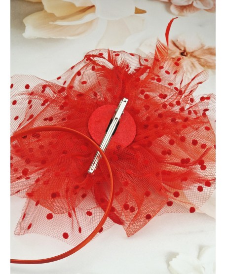 Fascynator toczek czerwony z różą