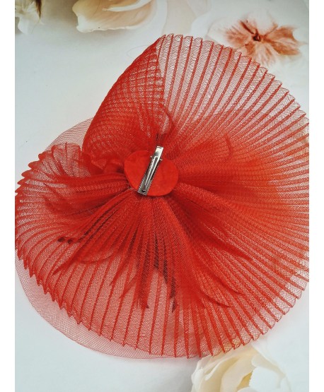 Fascynator toczek czerwony z piórkami