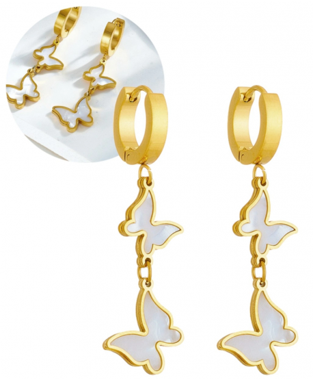 Kolczyki stal motylki z masy perłowej