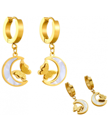 Kolczyki stal z półksiężycem i motylkiem