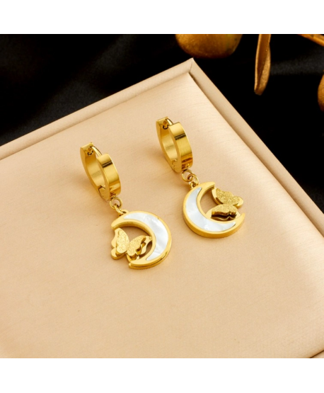 Kolczyki stal z półksiężycem i motylkiem