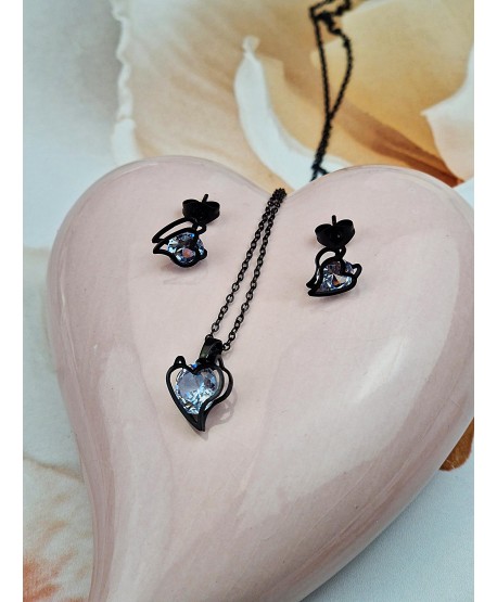Komplet zawieszka kolczyki serduszka