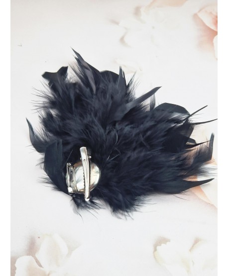 Broszka spinka puchata czarna