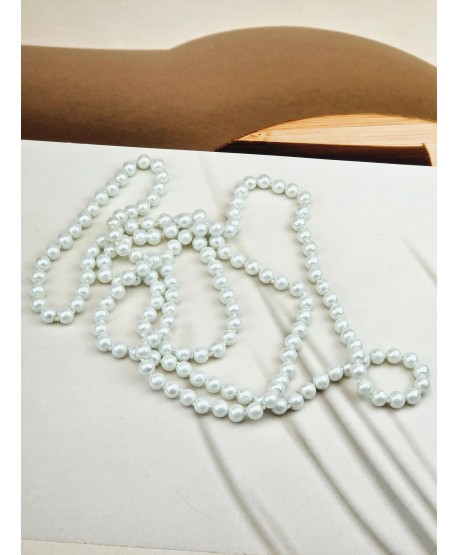 Naszyjnik długie białe perełki