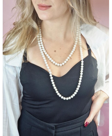 Naszyjnik długie białe perełki