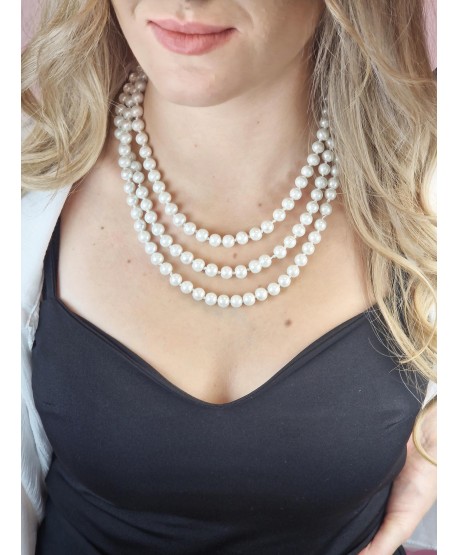 Naszyjnik długie białe perełki