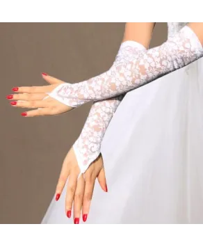 Rękawiczki koronkowe białe długie